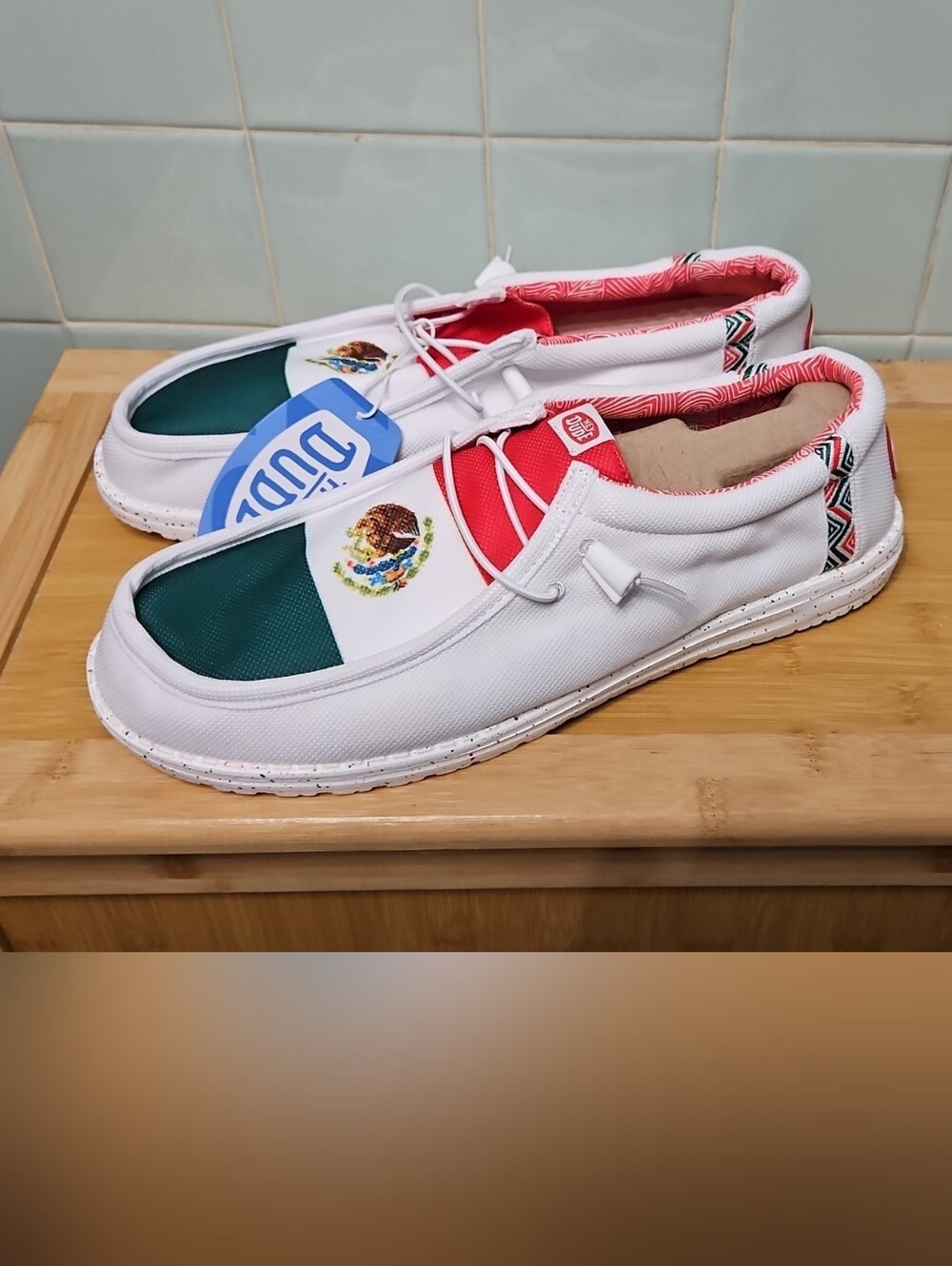 Hey Dude Men White, Green & Red Slip-On Sneakers Mexican Flag Size 15